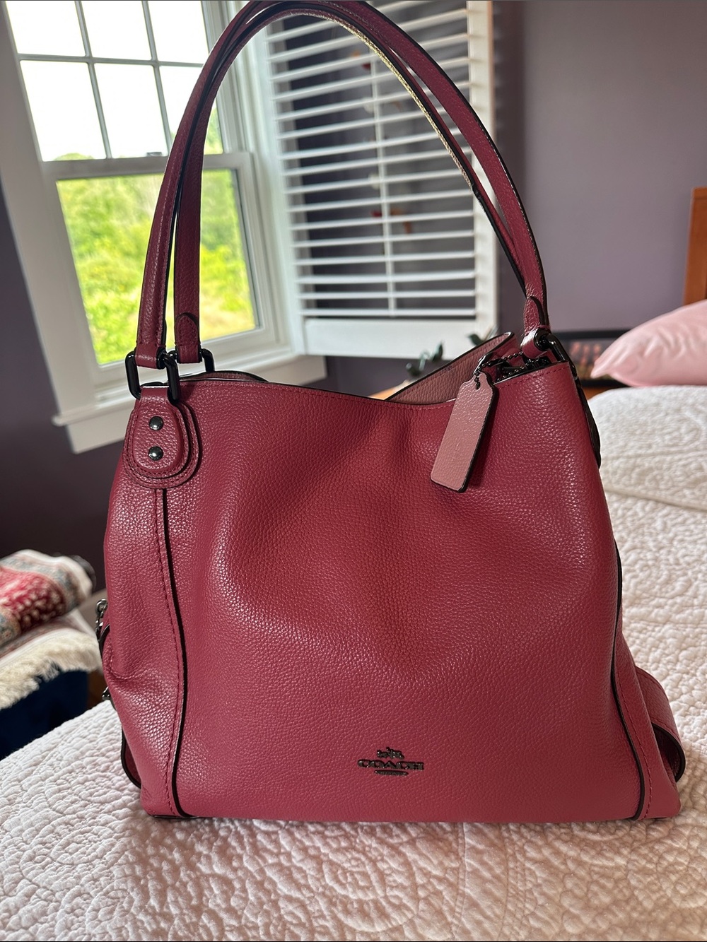 Coach Pebbled Leather Shoulder Bag in Raspberry